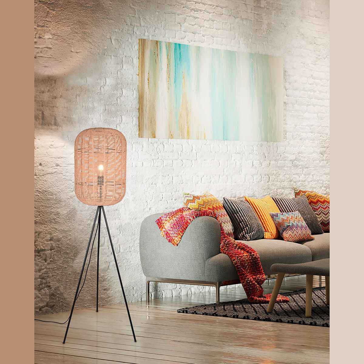 Lampade: Stehleuchte, Sisal, Oval, Schwarz, Braun – Nuovo (secondo la descrizione) da Kreuzlingen venduto da Smart-Light 1