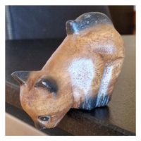 Holz Katze Figurine, Handgeschnitzt, Deko, Sammlerstück