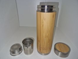 Edelstahlthermo Kaffeebecher Bambus Teekanne +  Deckel braun