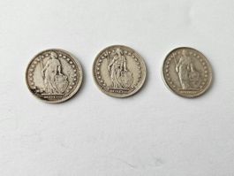 3x 1 Franken Münze (1913, 1939, 1961)