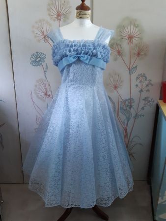 Vintage Tüll Abendkleid mit Bolero in blau,  50er Jahre