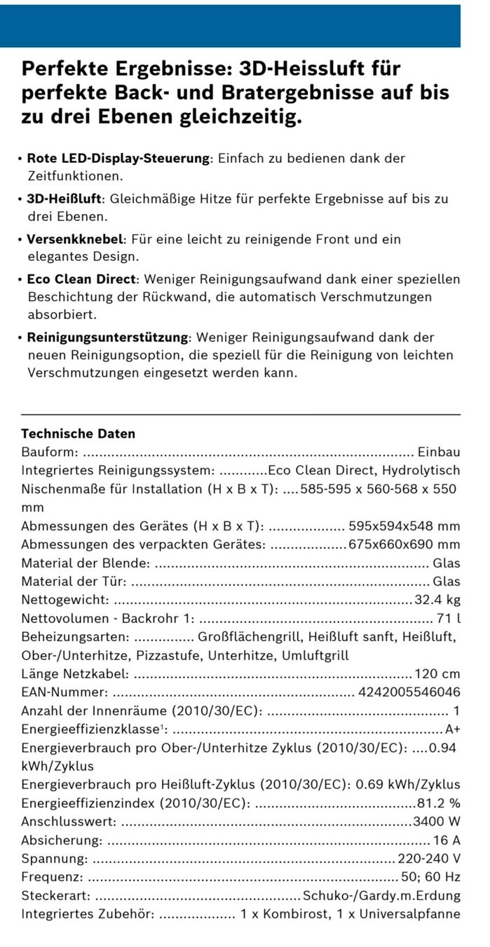 Bosch Forni: Bosch Backofen HBA334EB4, neu&originalverpackt mit Gara – Nuovo e nell'imballaggio originale da Nürensdorf venduto da romano_a 1