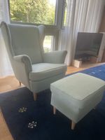 IKEA STRANDMON Ohrensessel mit Hocker – türkis-grün
