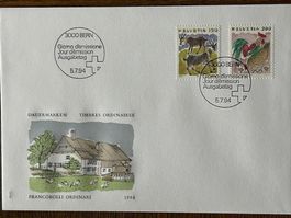 1994 AUSGABETAG Briefmarken "Haustiere": Ziegen und Hühner