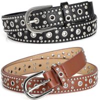 2x Punk Gürtel Nieten Strass Metall braun und schwarz