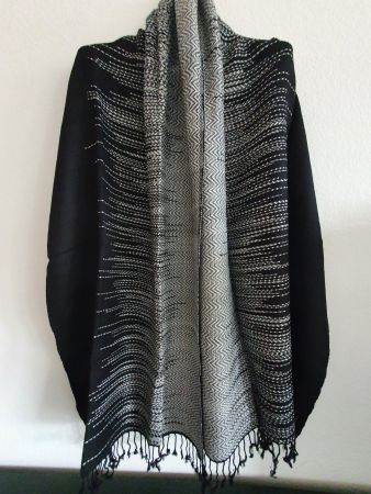 Schal, Baumwolle, Handgewebt, Schwarz/Weiss