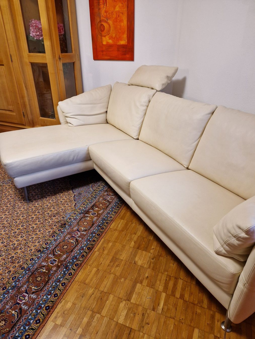 Sofas: Echt Leder Ecksofa in Beige helles Creme, sehr gut erhalten! – D'occasion à Zürich par M-Management 1