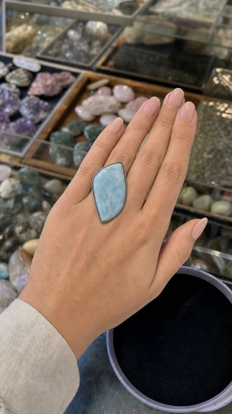 Anelli: Une bague avec une pierre rare Larimar – Nuovo e nell'imballaggio originale da Fribourg venduto da VictoriaShop7 1