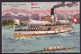 Zürichsee Salondampfer "Helvetia" und Ruderboot