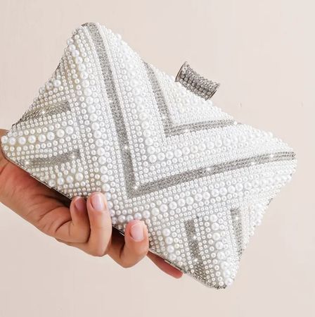 Elegante Damen Clutch mit Perlen und Strass, neuwertig