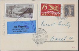 1926 Flugpost LEYSIN - LAUSANNE F3 + VIGNETTE Nr. 20 ab 1.-