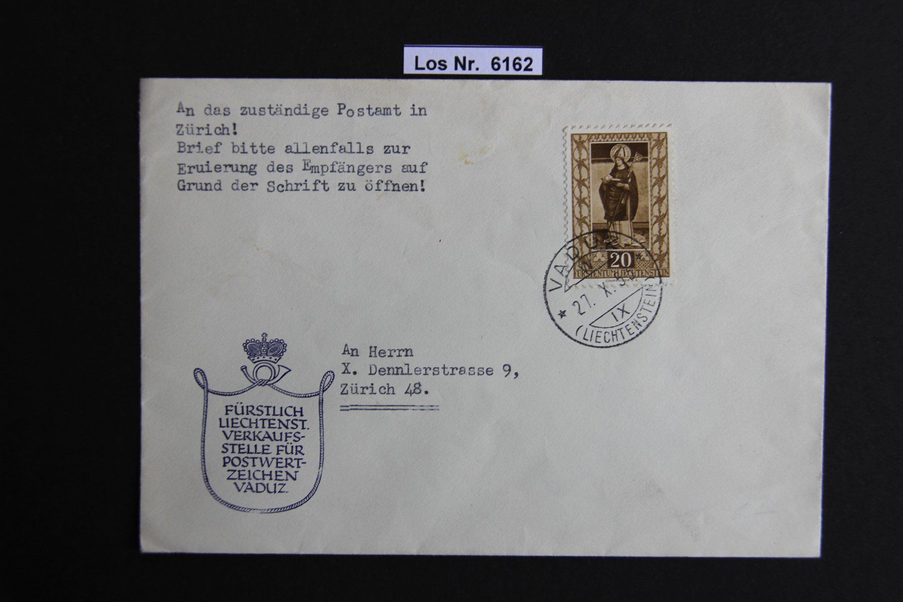 Tutti i francobolli: FL Brief 1953                                       Los 6162 – Usato da Volken venduto da jukon65