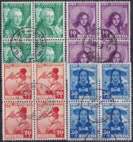 1938, J85-J88 Viererblöcke mit Zentrumsstempel, Kat: 100.-+