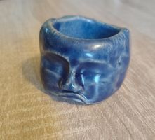 Sculpture en céramique bleu visage original artisanal
