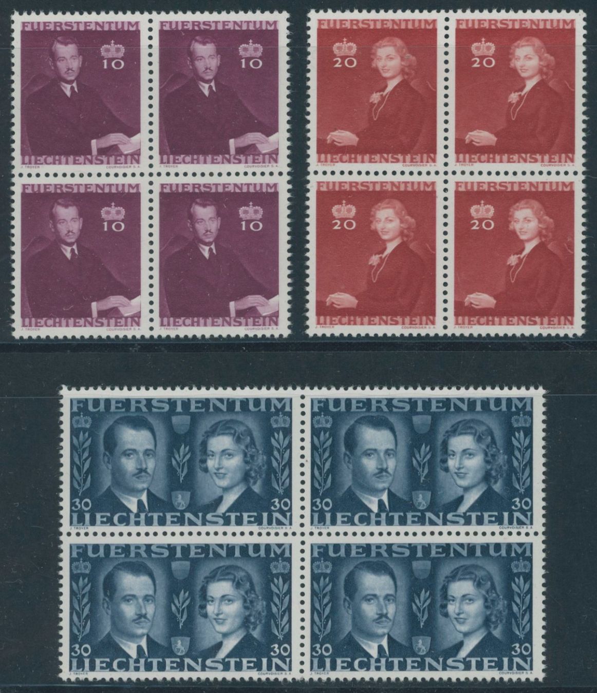 Tous les timbres: FL - 1943 - Vermählung - Viererblock - postfrisch ** – Neuf (Voir description) à Schindellegi par leecollect