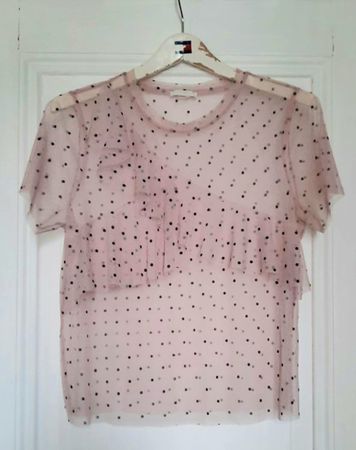 Polka Dots Shirt / Rüschen, rosa, durchsichtig / rockabilly