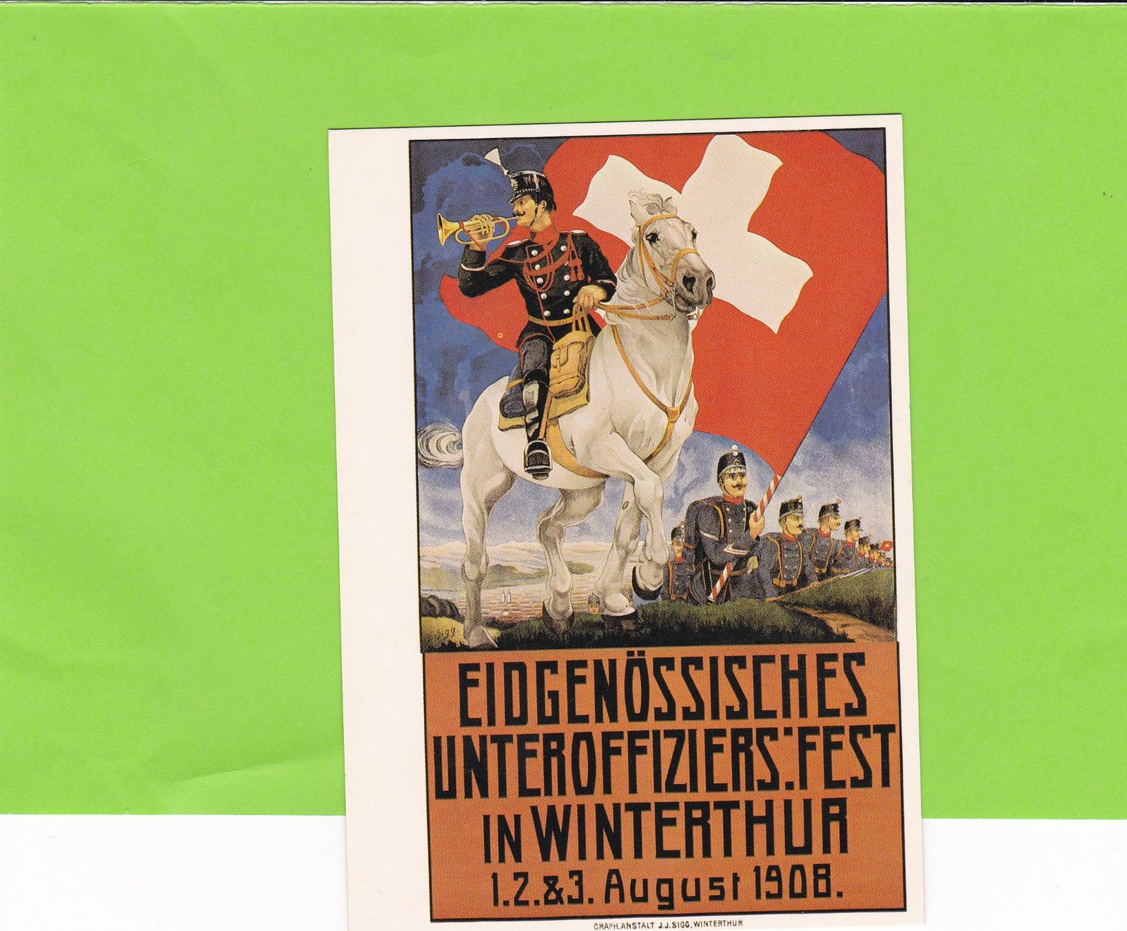 Cartoline postali: Plakat, Eidgen. Unteroffiziers Fest 1908 – Usato da St. Peterzell venduto da neckertal