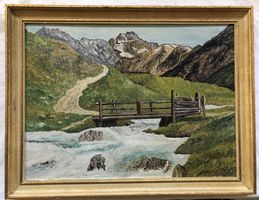 Gemälde - Bergpanorama - Öl auf Platte - E.Geissberger