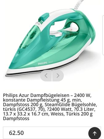 Dampfbügeleisen von Philips, Azur, neu und original verpackt