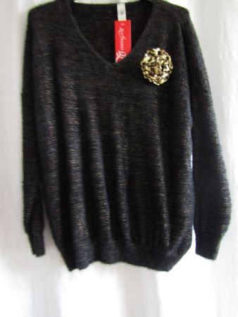 Gr. 46/54, kuschelweicher Angora-Mix Pullover in Schwarz