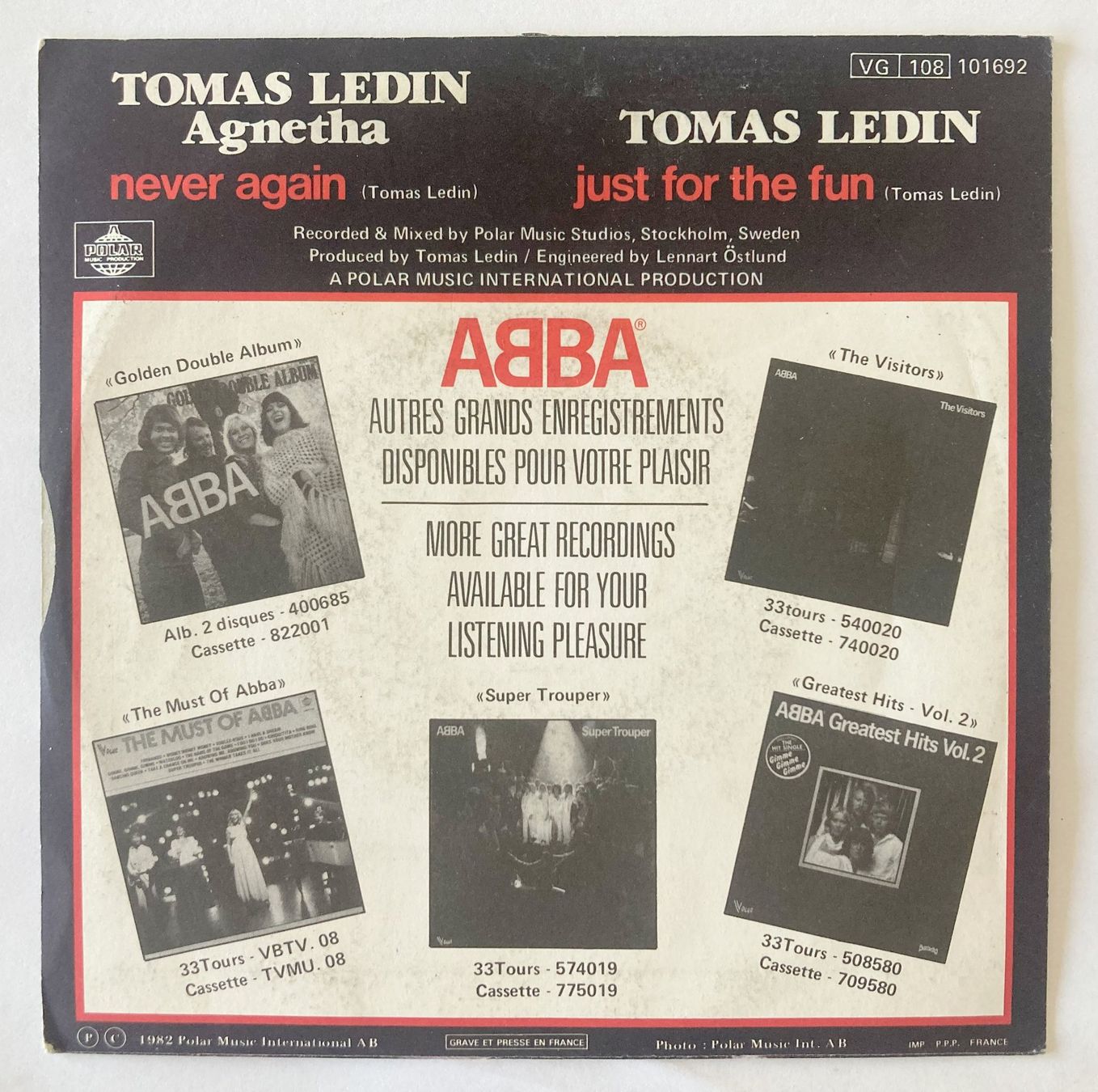 Schallplatten: ABBA / THOMAS LEDIN & AGNETHA - NEVER AGAIN – Gebraucht aus Bottens von hotter-than-hell 1
