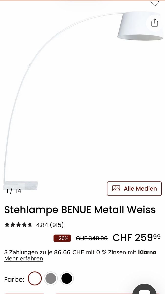 Beliani Lampen: Stehlampe weiss mit Marmorfuss – Neu (gemäss Beschreibung) aus Spreitenbach von rago_1 4