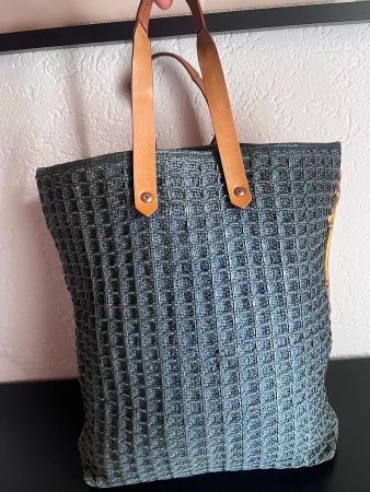 Hermès Paris Vintage Shopper Tasche Blau mit Ledergriffen