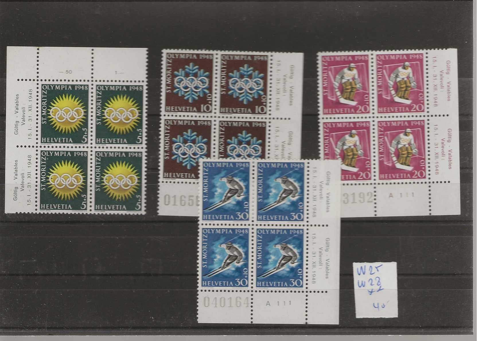 Alle Briefmarken: timbre W25 à W 28 ** bloc de 4  St Moritz 1948 – Neu (gemäss Beschreibung) aus Sorvilier von carose01