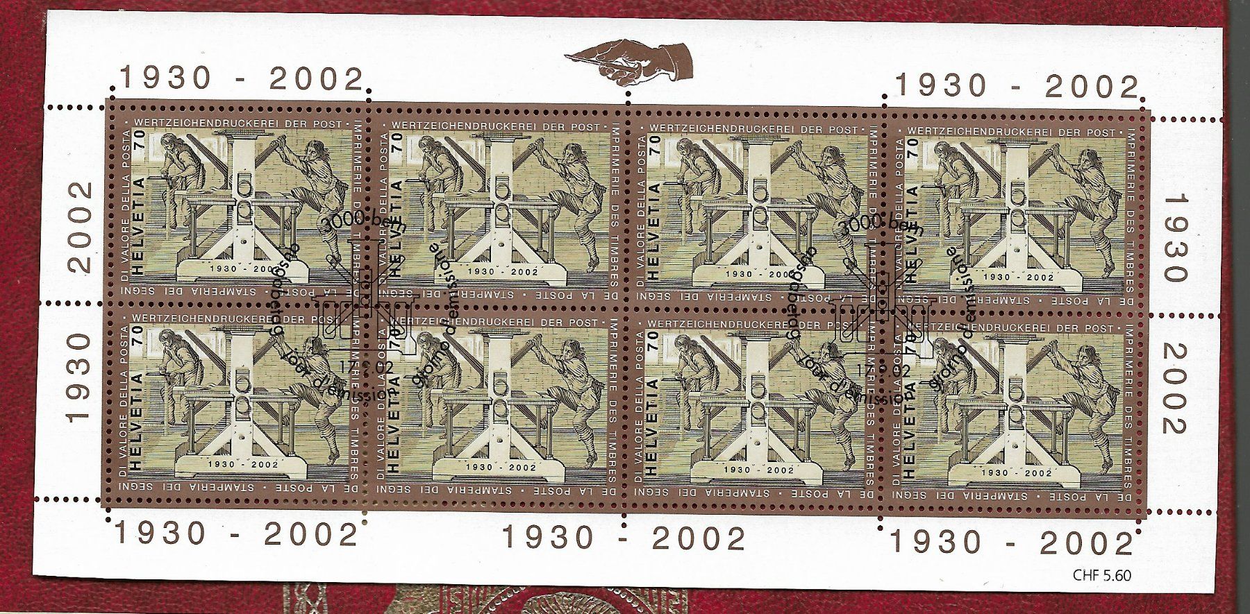 Tutti i francobolli: 2002 BOGEN WERTZEICHEN ERSTTAG SBK 60 FR. – Usato da Buttikon SZ venduto da stamps08