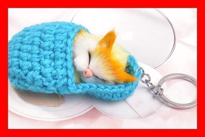 Schlüsselanhänger Sleeping Pets Katze grau getigert 8cm