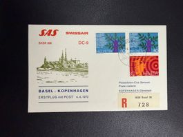 SAS / Swissair Erstflugbrief Basel - Kopenhagen 1972