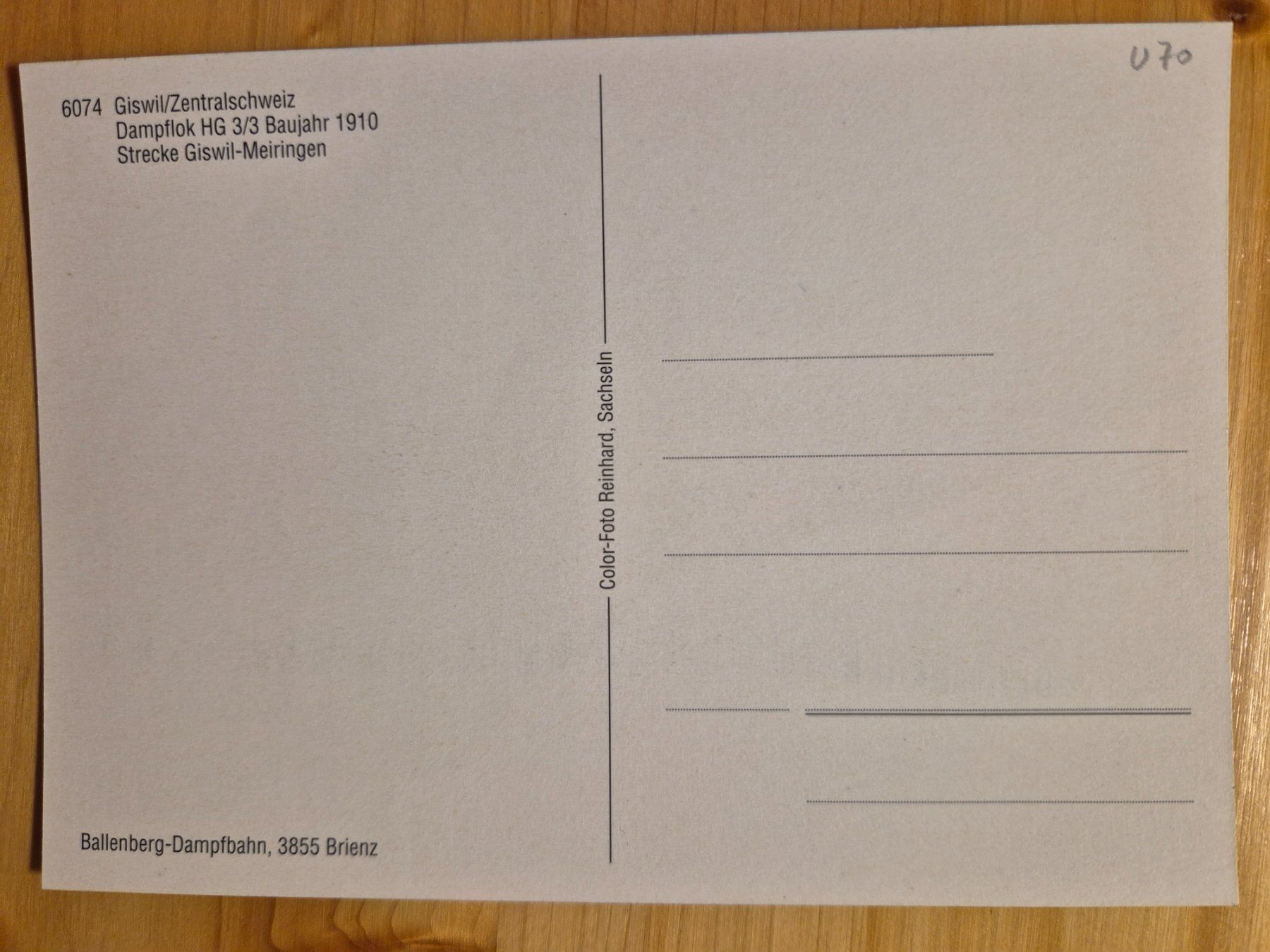 Cartoline postali: Ballenberg-Dampfbahn - HG 3/3 1067, Giswil – Nuovo (secondo la descrizione) da St-Léonard venduto da thipif 1
