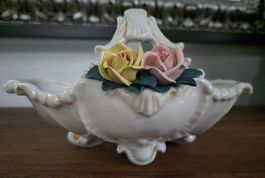 Porzellan Korb mit Rosen Deko Shabby Chic Vintage