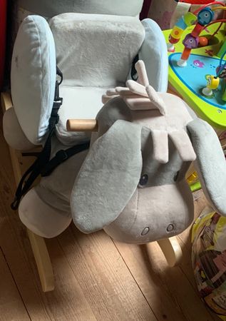 Cheval à bascule âne en bois + Trotteur bébé musical + Chari
