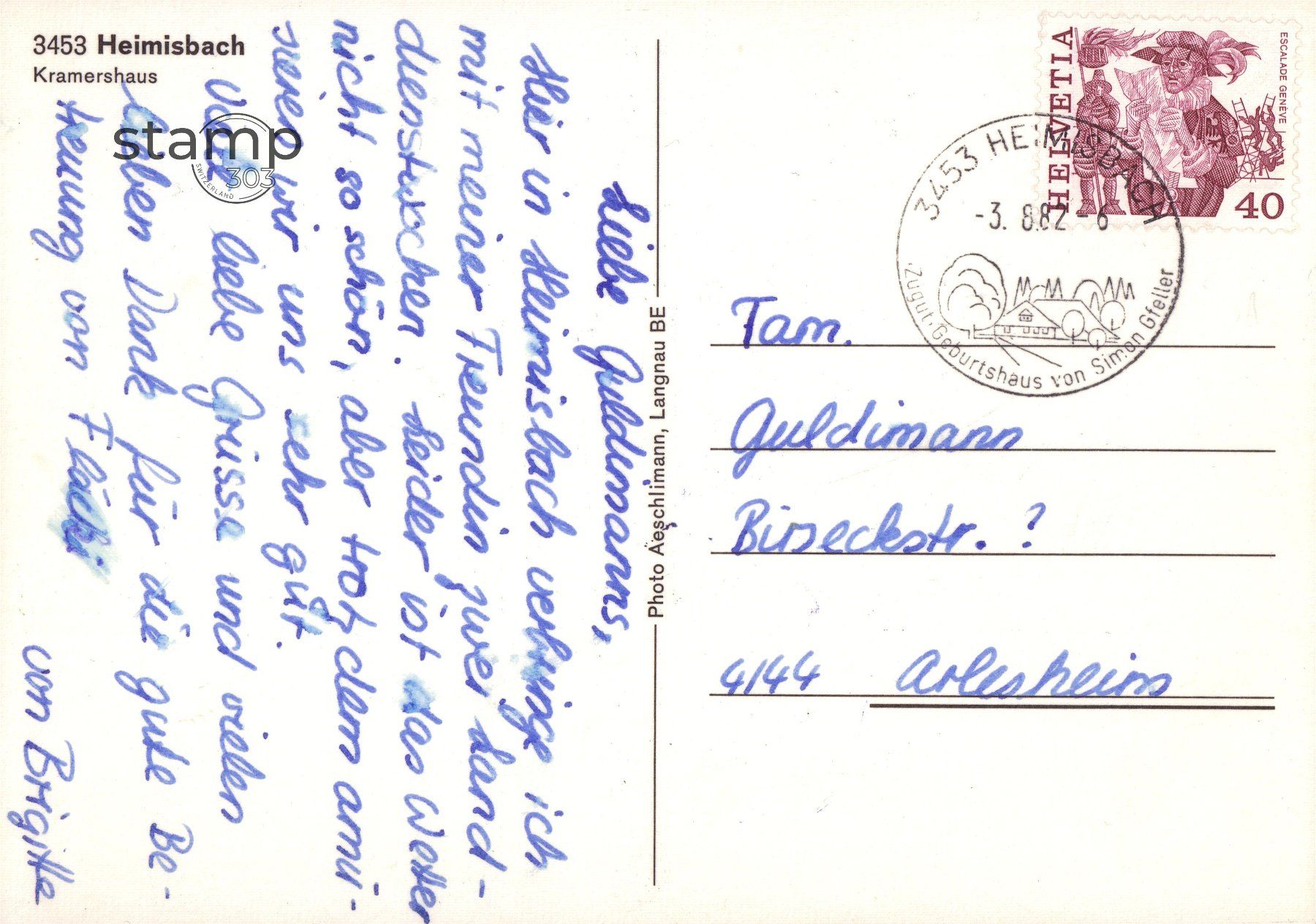 Cartoline postali: 1982 AK Heimisbach_Kramershaus – Usato da Eggersriet venduto da stamp303 1