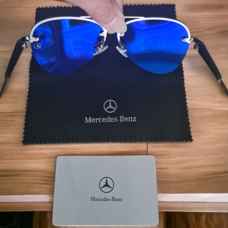 Lunettes De Soleil Polarisées Mercedes Homme - Monture Noire Aluminium, Verres Blancs UV400