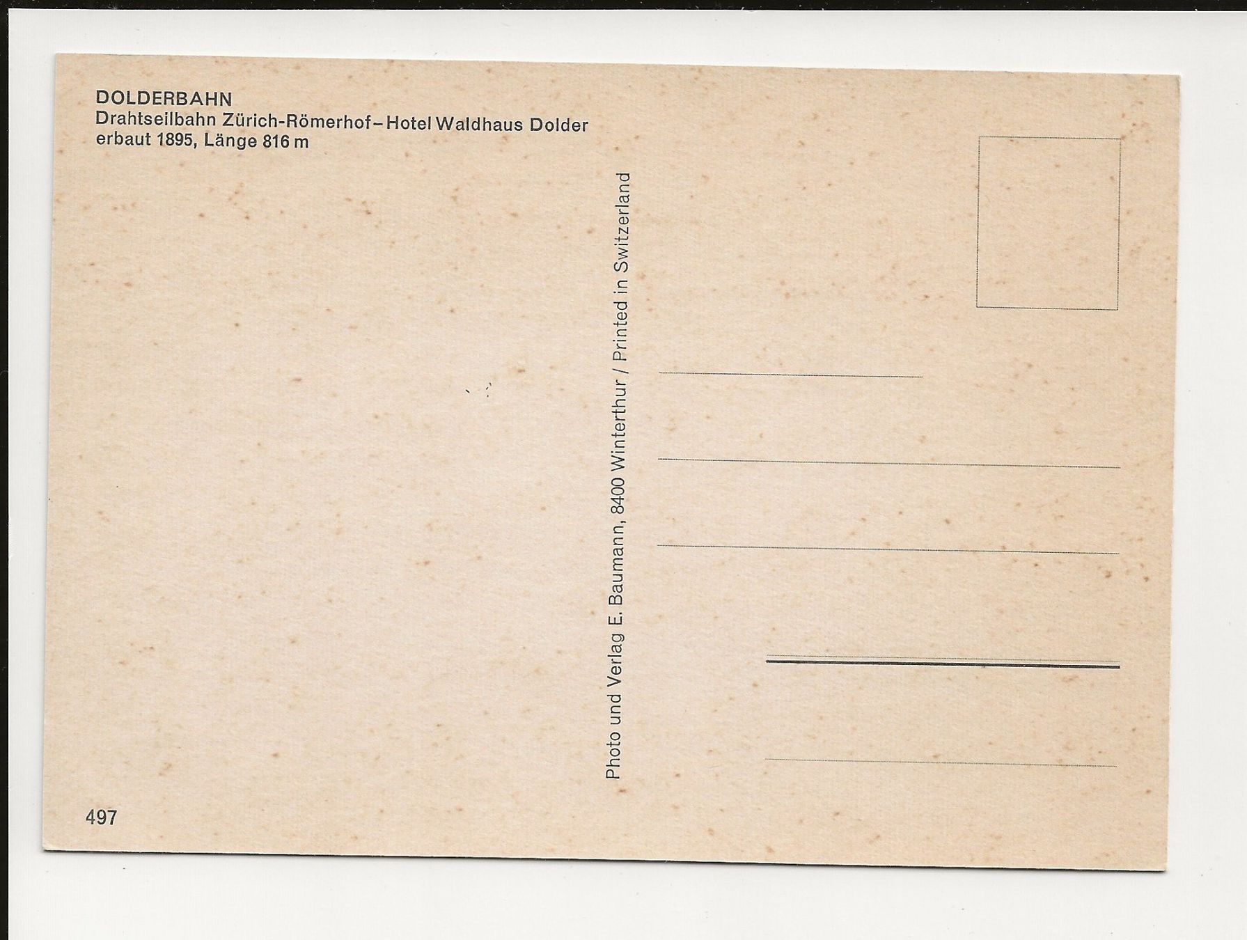 Ansichtskarten: AK ca 1970  Dolderbahn Zürich – Gebraucht aus Greifensee von 315WDO 1