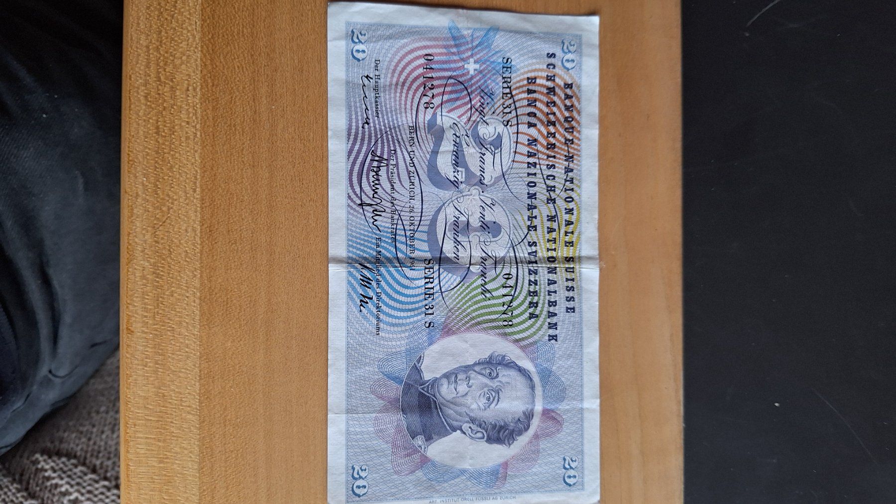 Banknoten: Alte Banknote 20 Franken 1961 – Gebraucht aus Appenzell-Steinegg von lichs