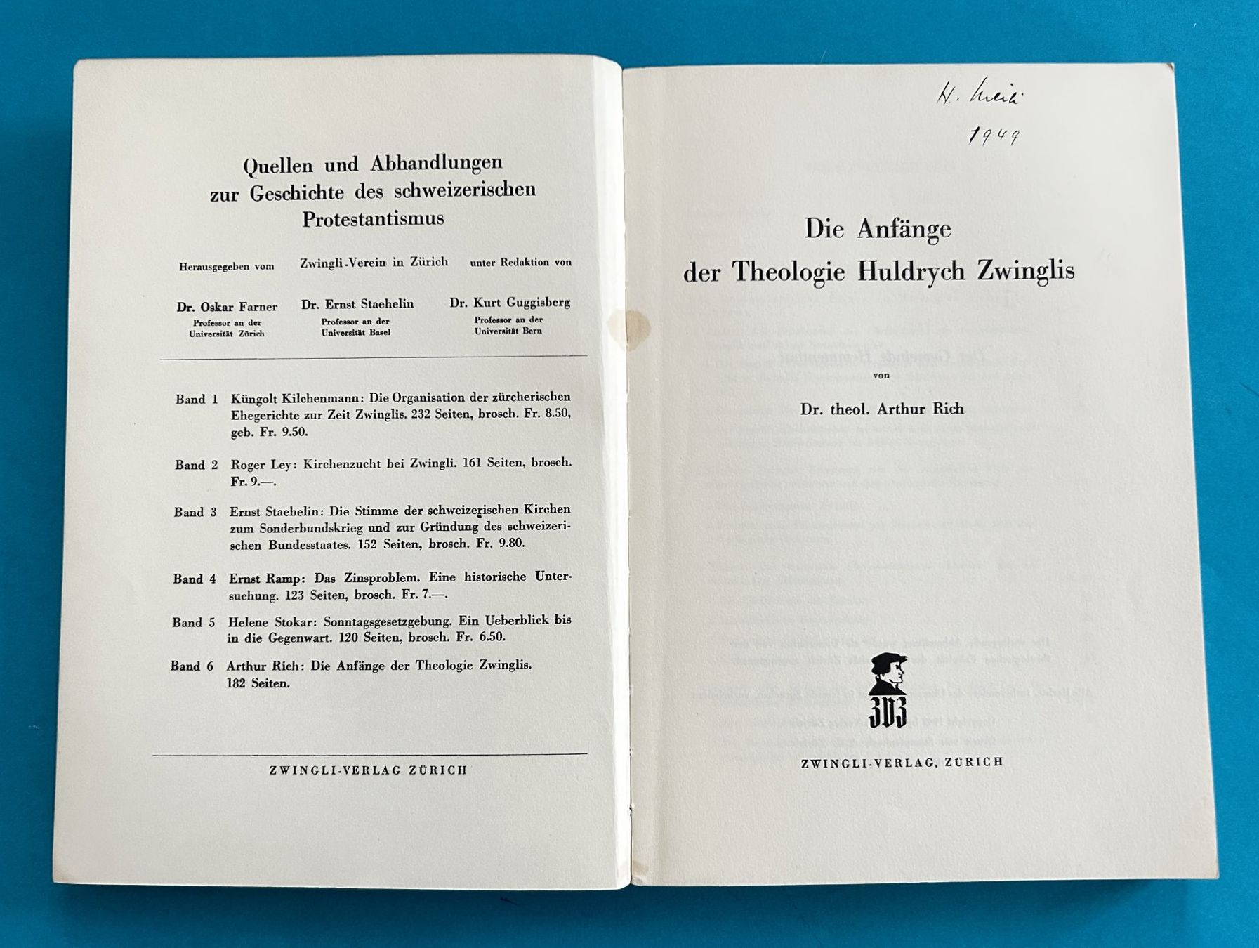 Bücher: DIE THEOLOGIE ZWINGLIS 1949 – Gebraucht aus Zürich von Domus09 1