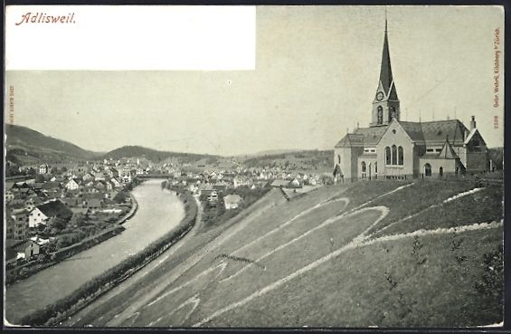 Cartoline postali: AK Adlisweil, Ortsansicht mit Kirche – Usato da Berlin venduto da bartko-reher
