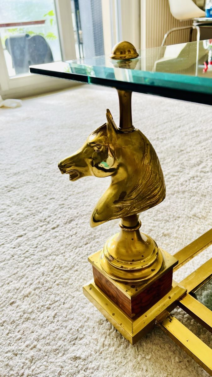 Tische: Table Basse Cheval en Bronze Doré de Maison Charles, 1970s – Gebraucht aus Nyon von stylevintage79 7
