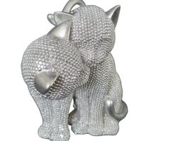 Katzenstatuenpaar Silber