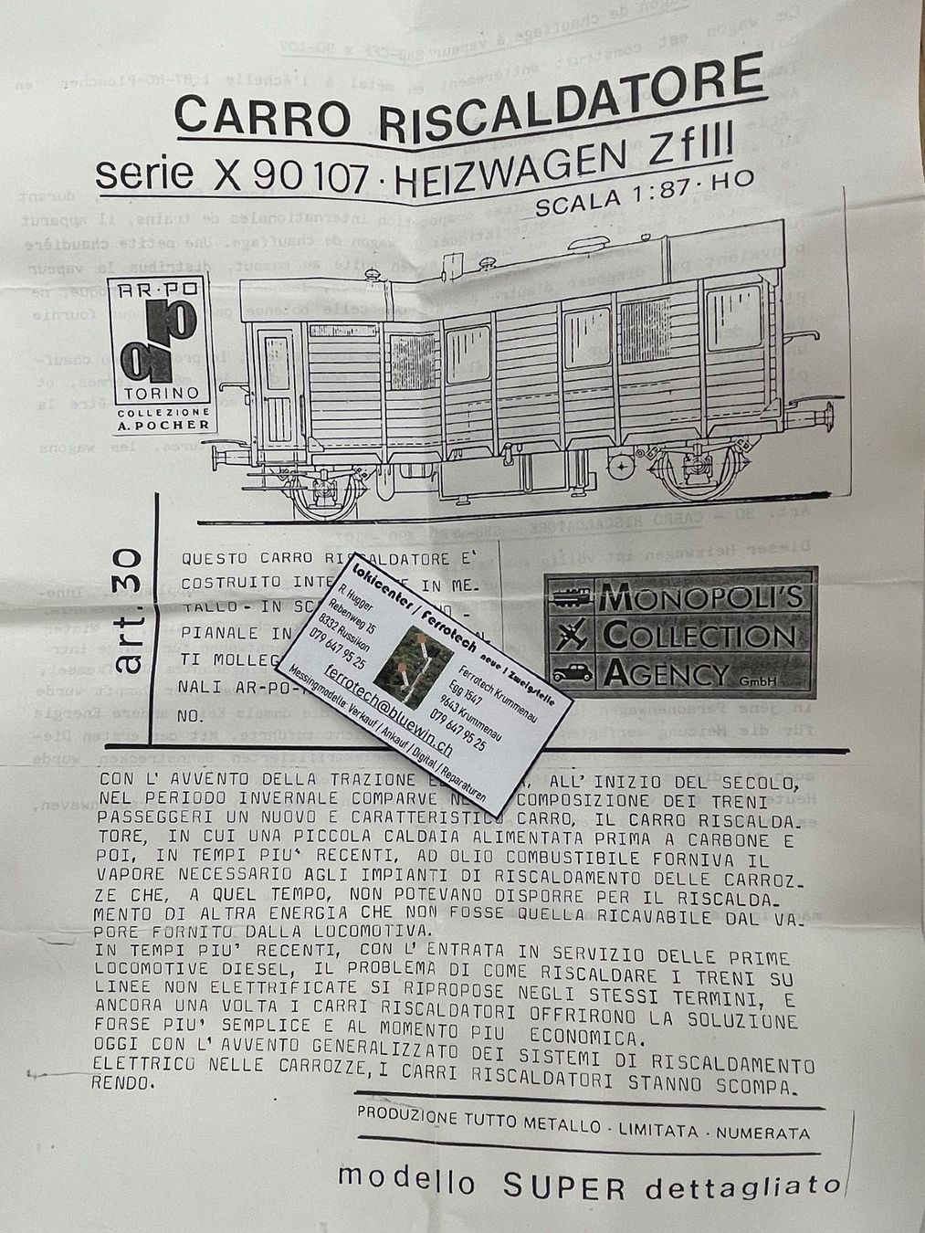 Pocher Modellini di ferrovie: Pocher Dampfheizwagen – Usato da Krummenau venduto da ferrotech 6