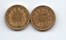(1226) FR, 2 x 10 Francs 1854, glatter + geriffelter Rand