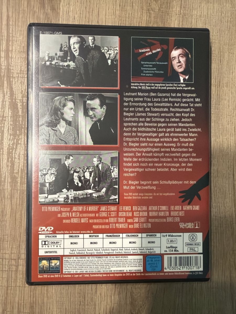 Tutti i DVDs: Anatomie eines Mordes (1959) DVD – Usato da Hagendorn venduto da masterchieff 1