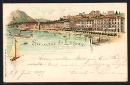 Litho Lugano, Partie der Promenade, Damp