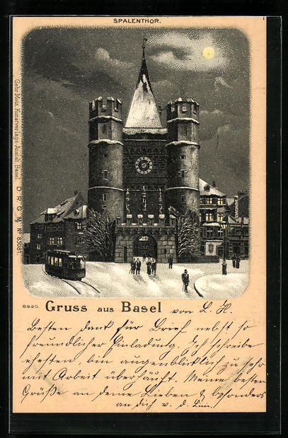Cartes postales: Litho Basel, Strassenbahn vor dem Spalen – D'occasion à Berlin par bartko-reher