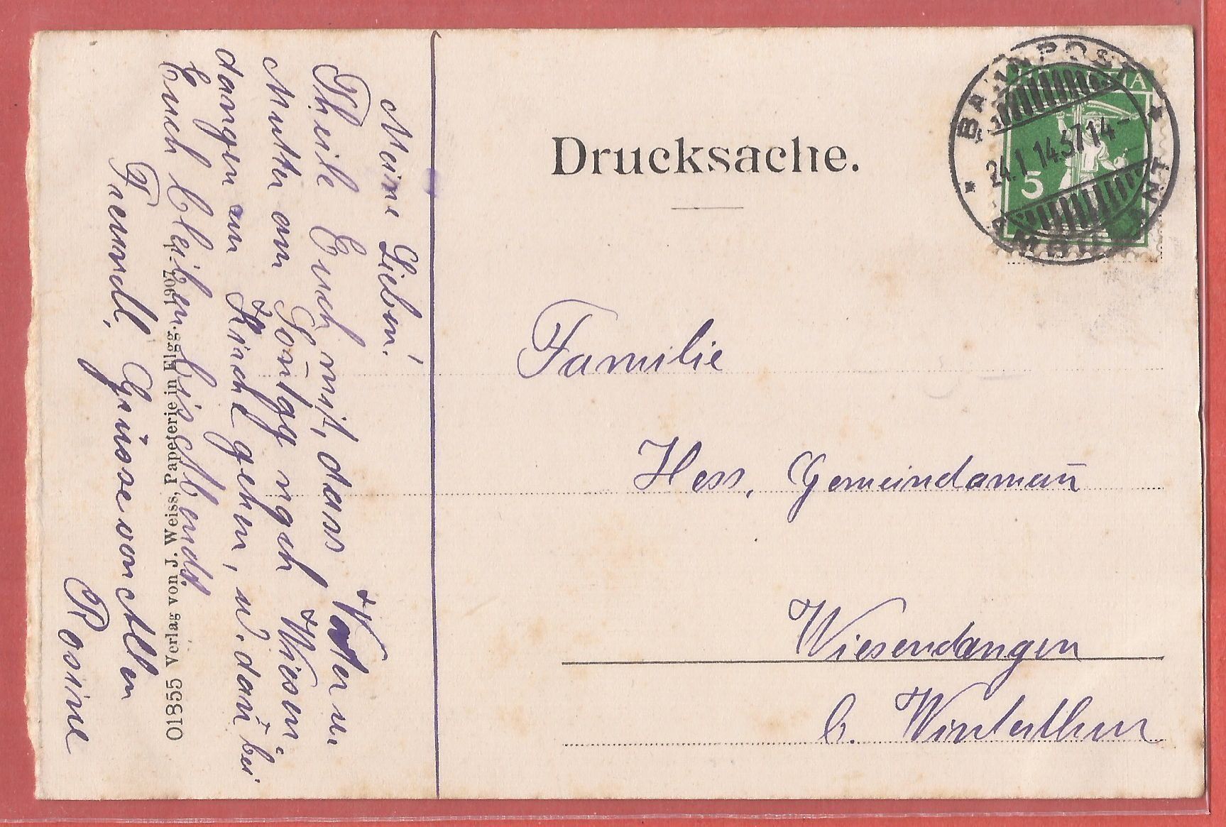 Ansichtskarten: Elgg - Fabrik - 1914 – Gebraucht aus Fislisbach von Porano 1