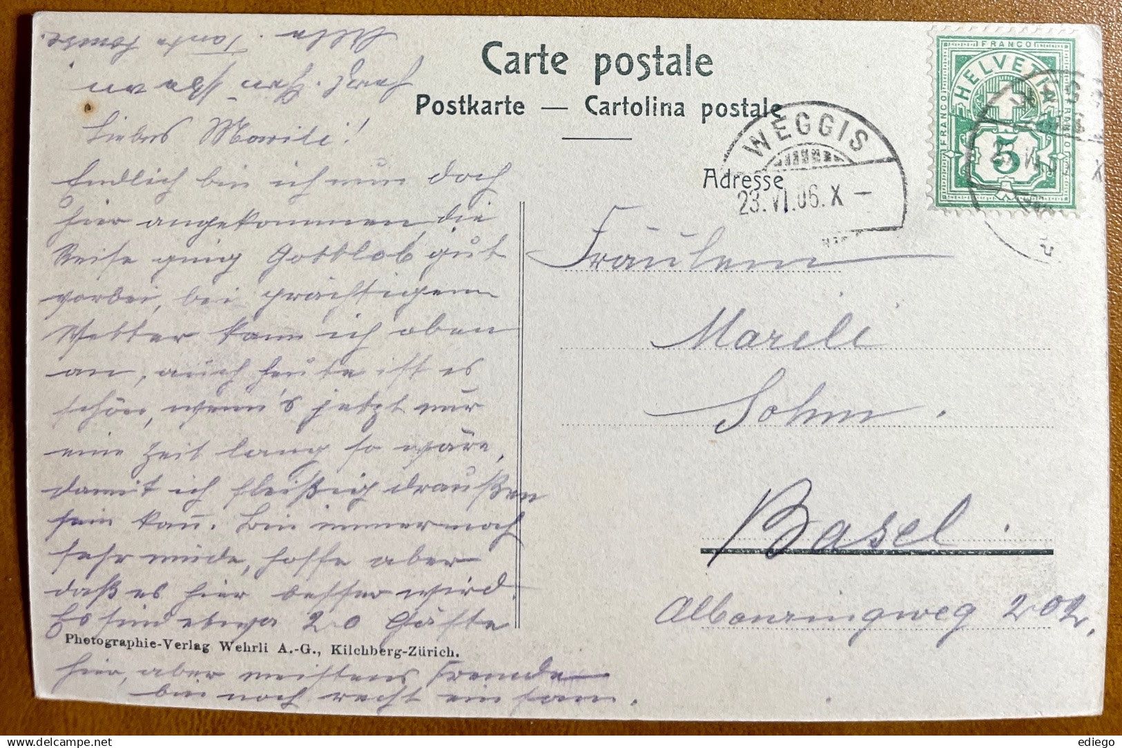 Cartoline postali: WEGGIS 1906 – Usato da Lutry venduto da Ediego 1