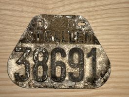 Altes Kontrollschild St. Gallen 1928 Nummer 38691 antik